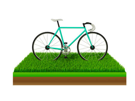 isometric green bicycle on green grassの写真素材