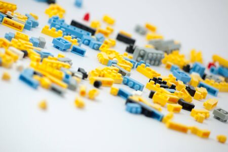 Plastic toy blocks on white backgroundの写真素材