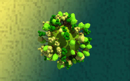 our isolated planet with trees on a backgroundの写真素材