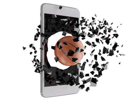 basketball burst out of the smartphoneの写真素材