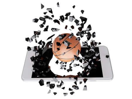 basketball burst out of the smartphoneの写真素材