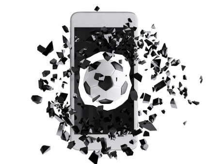 soccer burst out of the smartphoneの写真素材