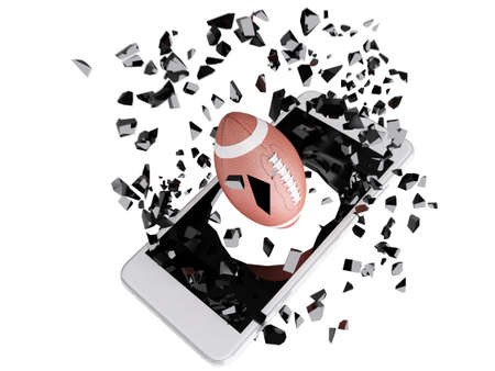 football burst out of the smartphoneの写真素材