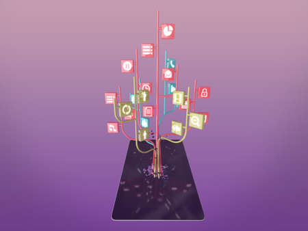 Social media icons set in tree shape on Modern black tablet pc