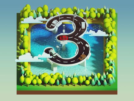 Isometric island transportation, road is number threeの写真素材