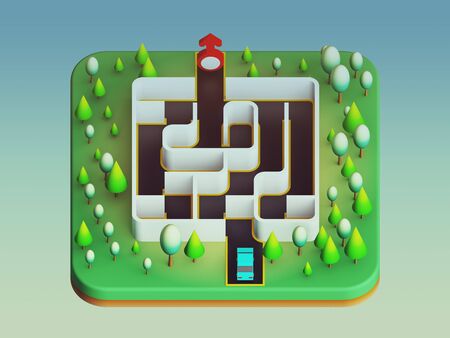 Cars are about to enter the maze. The goal is to stay aheadの写真素材