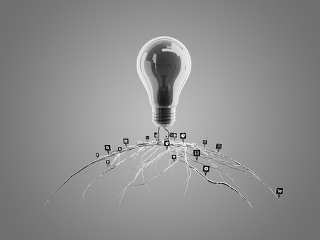 Light bulb with roots and emerged on the icon with roots, conceptの写真素材