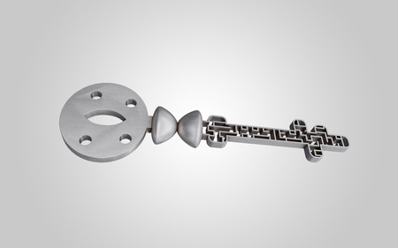 The key is a maze, on a gray gradient background, conceptの写真素材