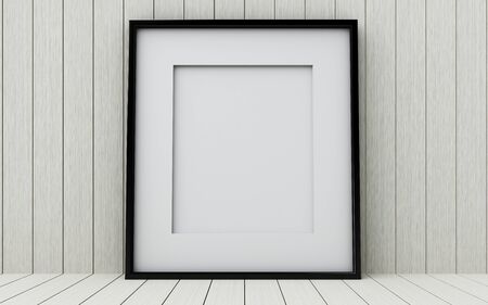 Realistic picture frame on wood background, Perfect for your presentations.の写真素材