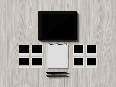 High angle view of a setting table of business workplace, shot in office, home work spaceの写真素材