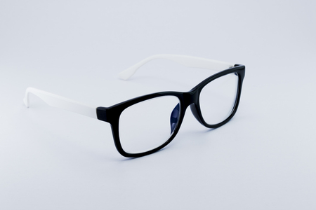Black glasses to improve eyesight isolated on white background, object isolateの写真素材