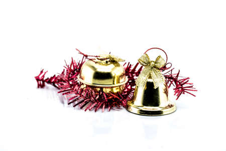 Bell and Christmas Garland isolated on white background, christmas objectの写真素材