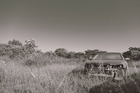 Old car parked at Forest Lawnの写真素材