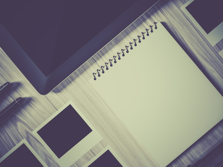 High angle view of a setting table of business workplace, shot in office, home work spaceの写真素材