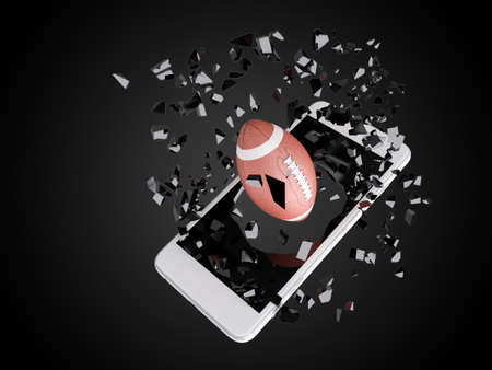football burst out of the smartphone, technology background
