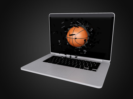 basketball destroy laptop, technology background, sport backgroundの写真素材