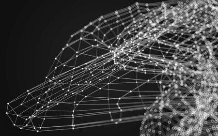 Abstract polygonal space low poly dark background with connecting dots and lines. Connection structure.の写真素材