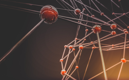 Abstract polygonal space low poly dark background with connecting dots and lines. Connection structure.の写真素材