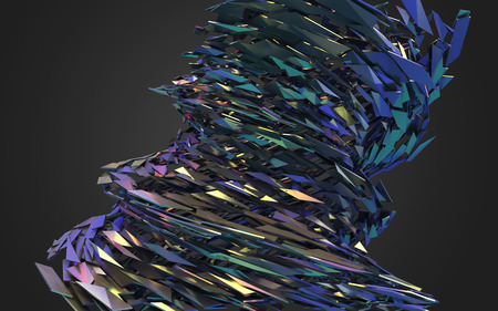Abstract 3d rendering of chaotic structure. Dark background with futuristic shape in empty space.の写真素材