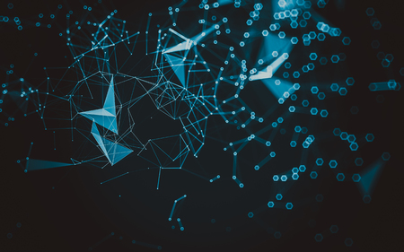 Abstract polygonal space low poly dark background with connecting dots and lines. Connection structure. 3d renderingの写真素材