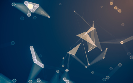 Abstract polygonal space low poly dark background with connecting dots and lines. Connection structure. 3d renderingの写真素材