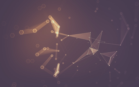 Abstract polygonal space low poly dark background with connecting dots and lines. Connection structure. 3d renderingの写真素材