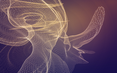 Abstract polygonal space low poly dark background with connecting dots and lines. Connection structure. 3d renderingの写真素材