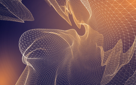 Abstract polygonal space low poly dark background with connecting dots and lines. Connection structure. 3d renderingの写真素材
