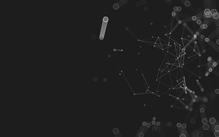 Abstract polygonal space low poly dark background with connecting dots and lines. Connection structure. 3d renderingの写真素材