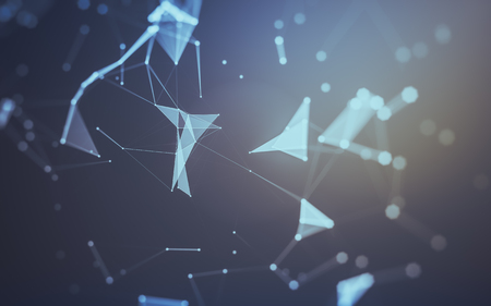 Abstract polygonal space low poly dark background with connecting dots and lines. Connection structure. 3d renderingの写真素材