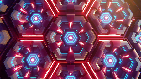 Black blue and orange hexagons background. Modern background. 3d illustration.の写真素材