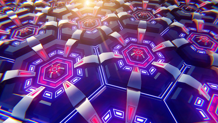 Black blue and orange hexagons background. Modern background. 3d illustration.