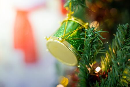 Close-up of a Christmas tree decorated. Holiday Christmas and new year wallpaper.の写真素材
