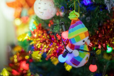 Close-up of a Christmas tree decorated. Holiday Christmas and new year wallpaper.の写真素材