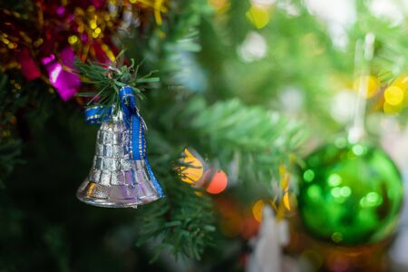 Close-up of a Christmas tree decorated. Holiday Christmas and new year wallpaper.の写真素材