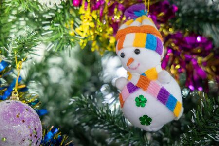 Close-up of a Christmas tree decorated. Holiday Christmas and new year wallpaper.の写真素材