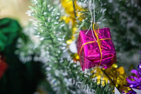 Close-up of a Christmas tree decorated. Holiday Christmas and new year wallpaper.の写真素材