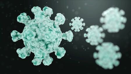 Microscopic view of the coronavirus covid-19. Coronavirus danger and public health risk disease and flu outbreak. 3d medical illustration. 3d rendering.の写真素材