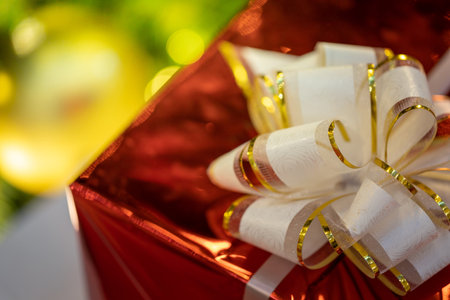 Close-up of a Christmas tree decorated. Holiday Christmas and new year wallpaper.