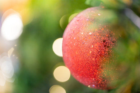 Close-up of a Christmas tree decorated. Holiday Christmas and new year wallpaper.の写真素材