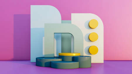 Minimal abstract exhibition background with geometric shapes and steps. Minimal background for...