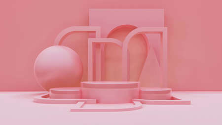 Minimal abstract exhibition background with geometric shapes and steps. Minimal background for...