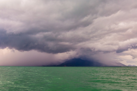 Heavy raining cover the mountainの写真素材