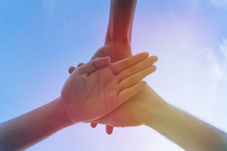 businessman team stacking hands , Assemble Corporate Meeting / Team work concept