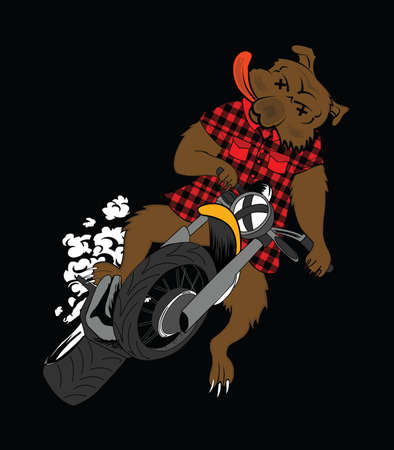 Funny bear riding motor bike vector illustrationのイラスト素材