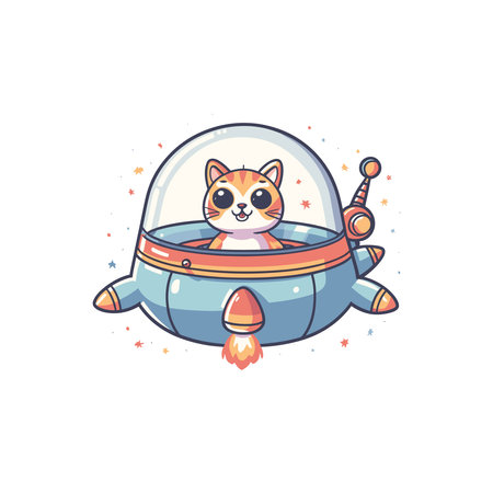 Cute cartoon cat in astronaut helmet. Vector illustration on white background.のイラスト素材
