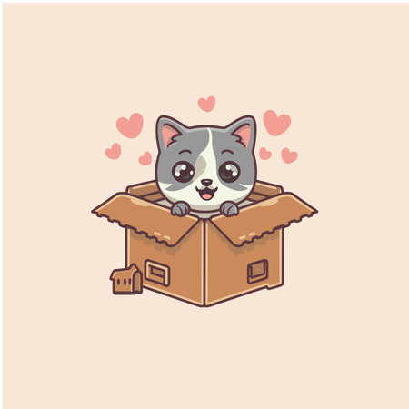 Cute cat in a box. Vector illustration. Cute pet.のイラスト素材