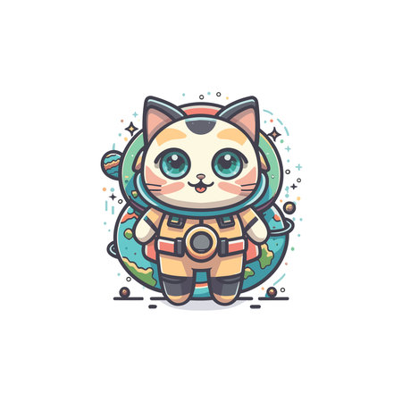 Cute cat astronaut in spacesuit and helmet. Vector illustration.のイラスト素材