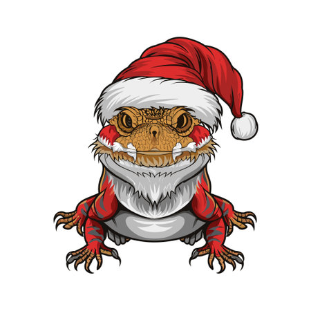 Funny cartoon crocodile in Santa Claus hat. Vector illustration.のイラスト素材