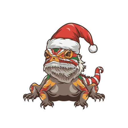 Funny cartoon frog in a Santa Claus hat. Vector illustration.のイラスト素材